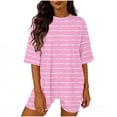 thumbnail image 2 of BRGZLK Summer Sets for Women Trendy Striped Round Neck Short Sleeve Oversized T Shirts and Slim Shorts Soft Comfy Sets Tracksuit Outfits Pink XL, 2 of 6