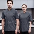 thumbnail image 3 of relayinert Chef Jacket Short Sleeve Cooking Clothes Simple Chef Coat for Restaurant Gray M, 3 of 8