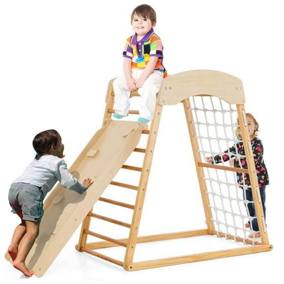 Costway Ensemble de Jeu d'Escalade Montessori en Bois 6-en-1 avec Rampe Double Face Naturel