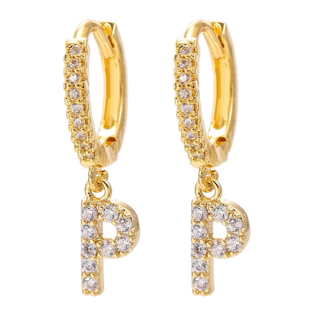 Xihbxyly Pendientes Delicados, Aros con Iniciales de Diamantes de Imitación Brillantes, Diseño de Letras Del Alfabeto Chapadas En Oro, Accesorio Elegante para Cualquier Atuendo, Ocasiones Especiales,