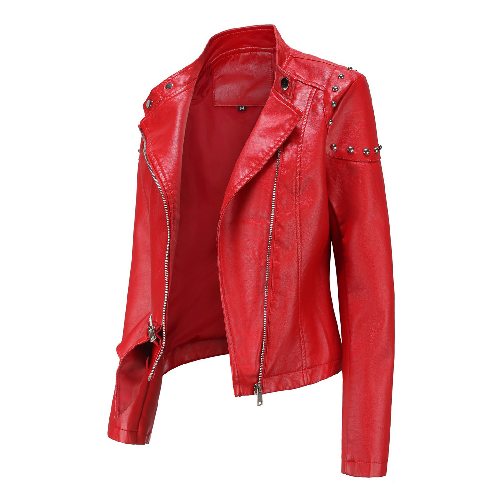 Odeerbi Jackets for Women 2024 Slim Leather Stand Collar Zip Motorcycle Suit Belt Coat Jacket Tops Black - image 3 of 5