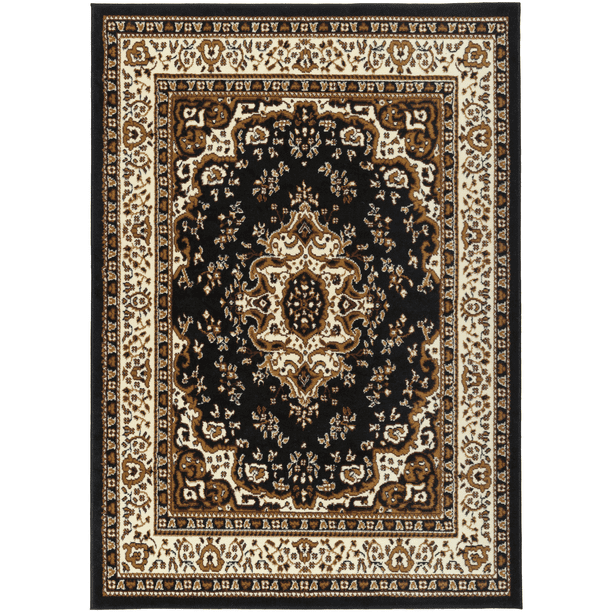 Antep Rugs Kashan King Collection HIMALAYAS Oriental Polypropylene Indoor Area Rug Black and
