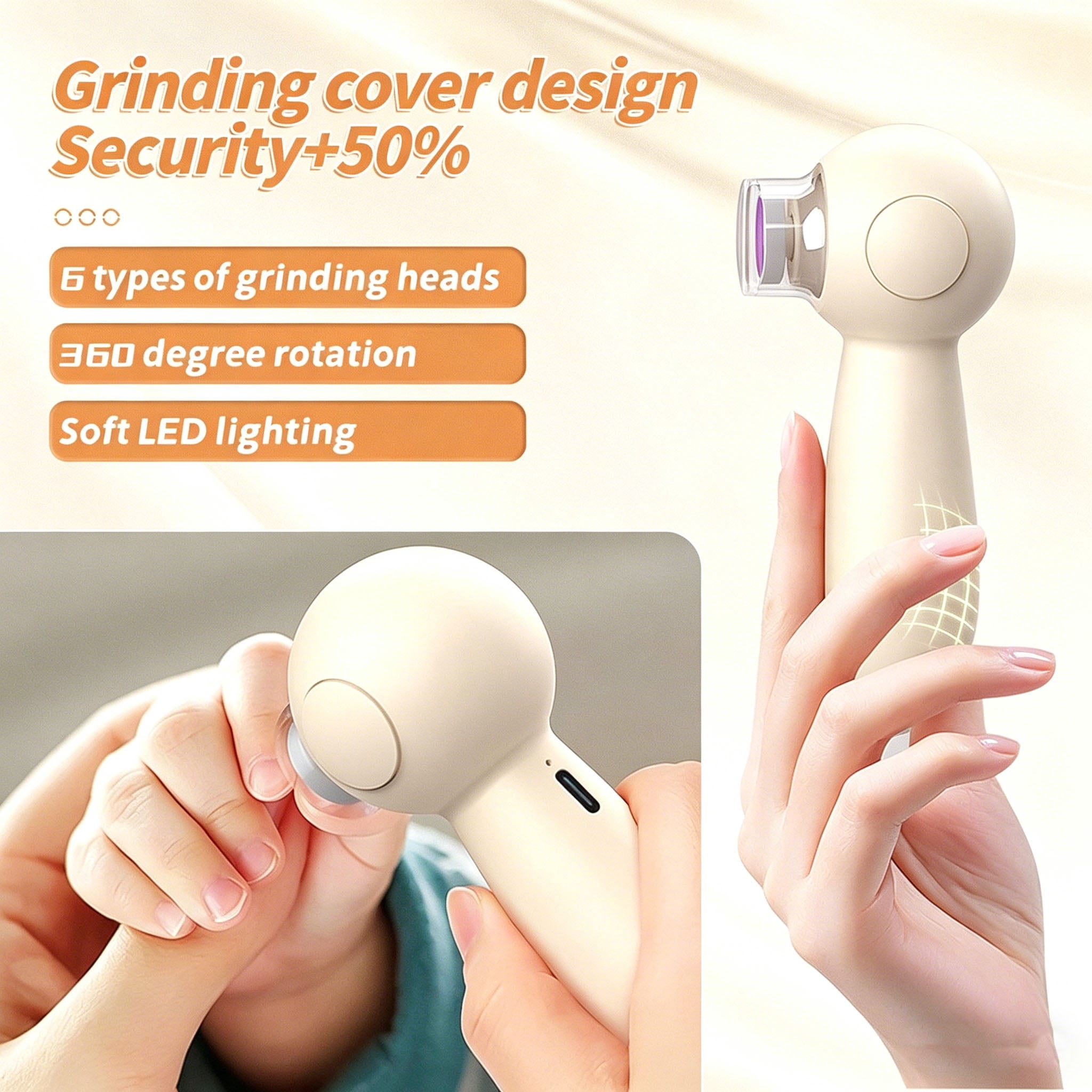 Baby Nail Trimmer Electric, 2-in-1 Nail Care Tool with 6 Heads, 2 Speed, LED Light, Low Noise, USB Rechargeable for Infant Newborn Home Use