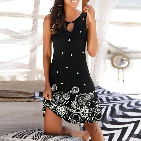 Summer Dresses for Women 2022, Summer Dresses for Womens Floral Printed Casual Loose Tank Dresses Sleeveless Beach Vacation Dress Swing Sundresses