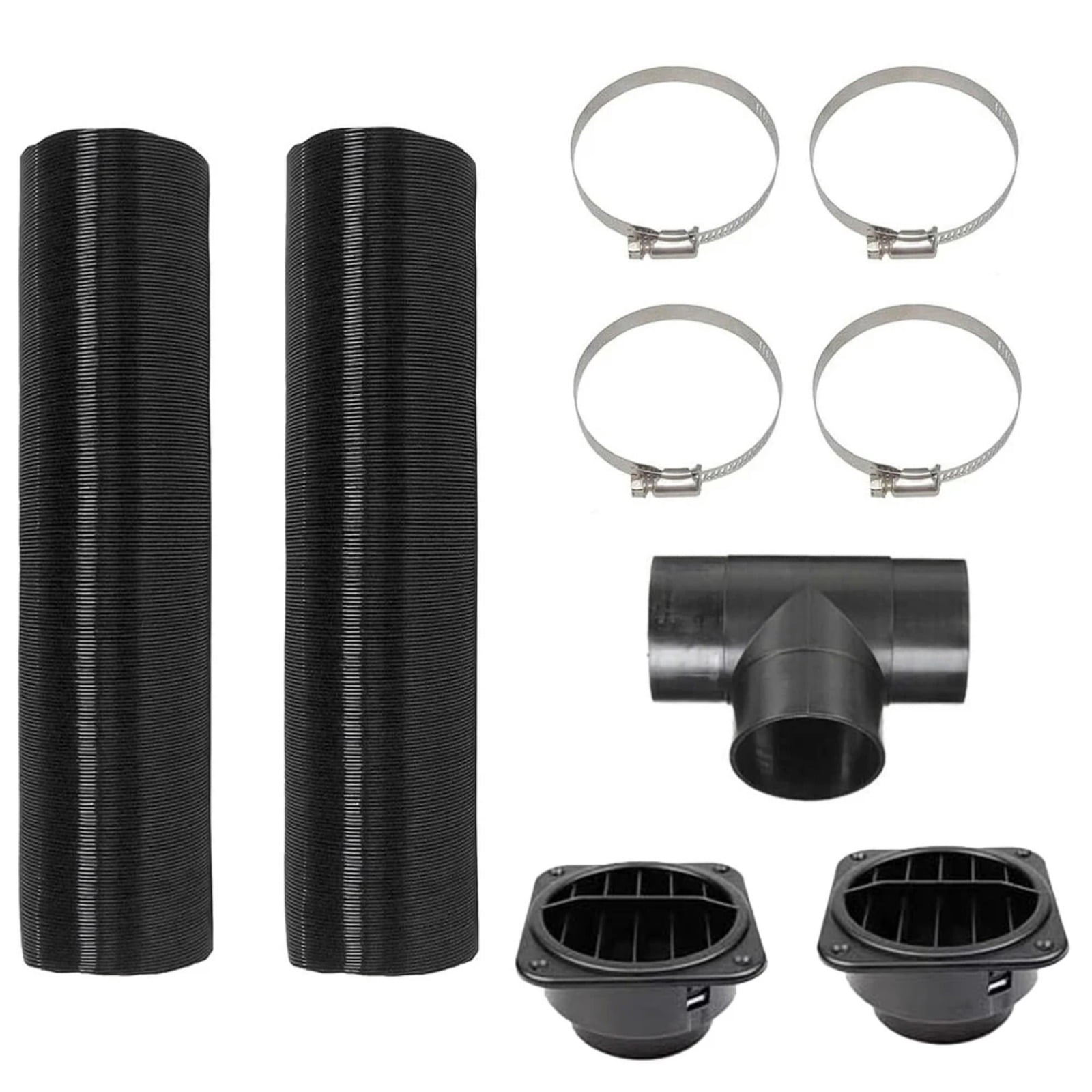 75mm Diesel Parking Heater Warm Air Vent Kit with 2 Flexible Duct Hoses T Shape Connector 2 Square Air Outlets and 4 Clamps