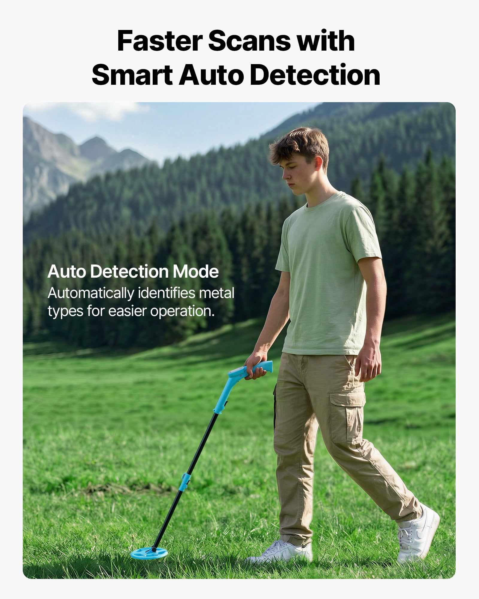 VEVOR Metal Detector, 4", Lightweight Metal Detector with LCD Display, 6" IP68 Waterproof Search Coil, Adjustable 25.6"-36.6" High Accuracy Gold Detector, Easy to Use, for Detecting Gold Exploration