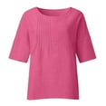 thumbnail image 3 of Top holgado de manga 3/4 con estampado floral para mujer, cuello redondo, blusa ligera de lino, túnica informal para el día a día y festivales, 3 of 3