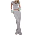 thumbnail image 2 of Conjunto de Dos Piezas para Mujer, Estilo Casual, Ideal para Estar en Casa. Incluye Top de Larga Ligeramente Corto y Pantalón de Pierna . Gris - Corto M, 2 of 10