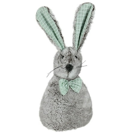 Northlight 12" Plush Rabbit with Bow Tie Easter Spring Decoration - Gray/Green