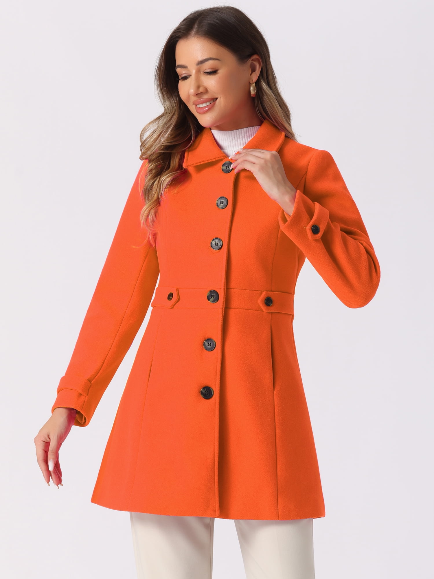 DARING DIVA Women's Single Breasted Long Outwear Winter Coat Orange S