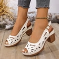 thumbnail image 3 of Rokment Womens Platform Heeled Dress Sandals for Ladies 2026 Summer Fashion Casual Geometic Hollow out Peep Open Toe Chunky Block High Heels Slingback Dressy Pumps White Size 9, 3 of 5