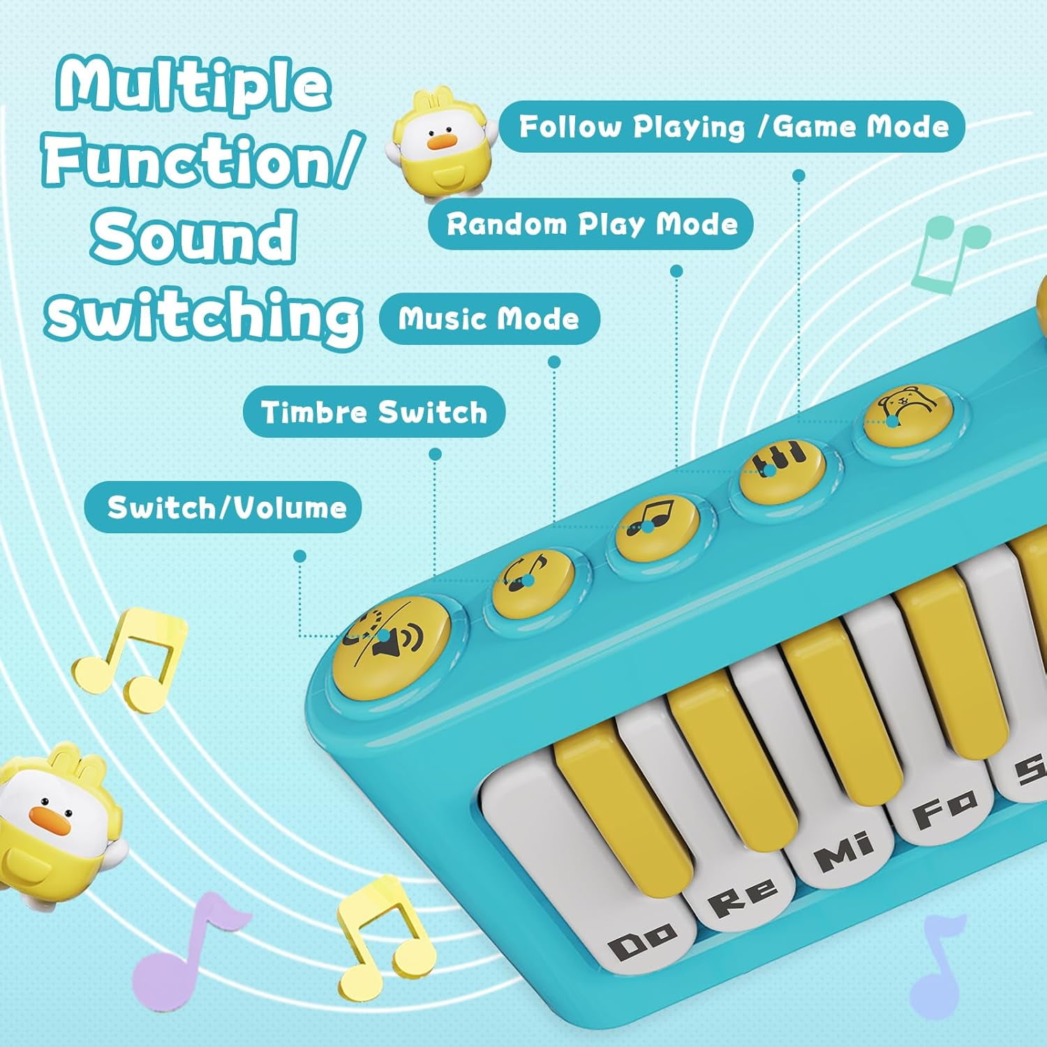 Kids Mini Piano Toys, Rainbow Lights, Toddler Pocket Travel Piano Keyboard for 1-3, Portable Musical Instrument Toys, Music Interactive Birthday Gift 2 4 5 6 Year Old Boy Girls Child