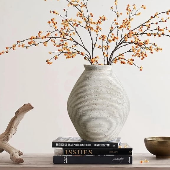 Distressed Terracotta Ceramic Vase, Rustic Farmhouse Style, Large Floor and Tabletop Flower Display, Home Decor for Living Room