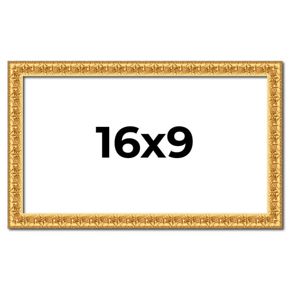 16x9 Frame Gold Real Wood Picture Frame Width 1 inches | Interior Frame Depth 0.5 inches | Edwina