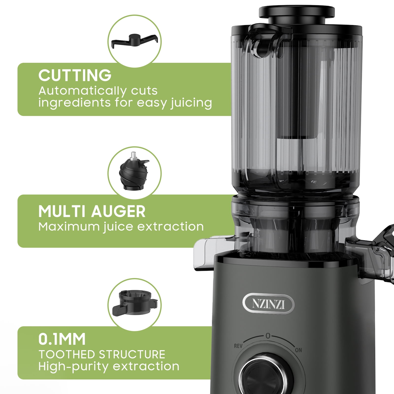 NZINZI 50-Speed Juice Press Electric Juicer, Gray