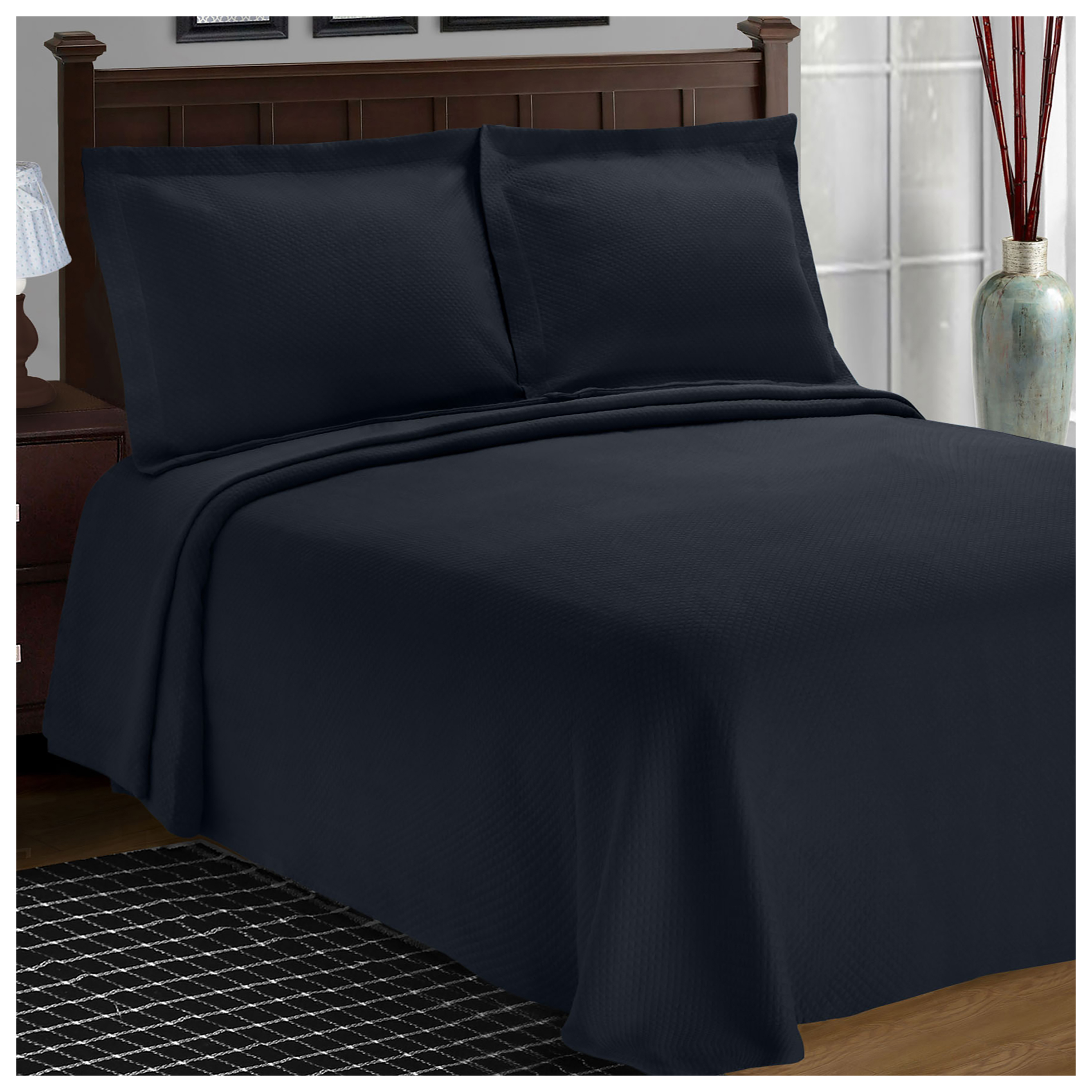 100 Premium Cotton Solitaire Jacquard Matelasse Bedspread, Queen, Navy