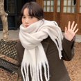 thumbnail image 3 of comerut Winter Scarf Thickened Knitted Solid Color Elastic Tassel Stay Warm Anti-shrink Lady School Outdoor Scarf Clothes Accessories, 3 of 8