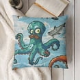 thumbnail image 3 of Pirates Throw Pillow Cushion Case, Pirates Crocodile Octopus Shark Crab Seagulls Parrot Bottle of Rum Cartoon Style, Decorative Square Accent Pillow Cover, Multicolor, 3 of 5
