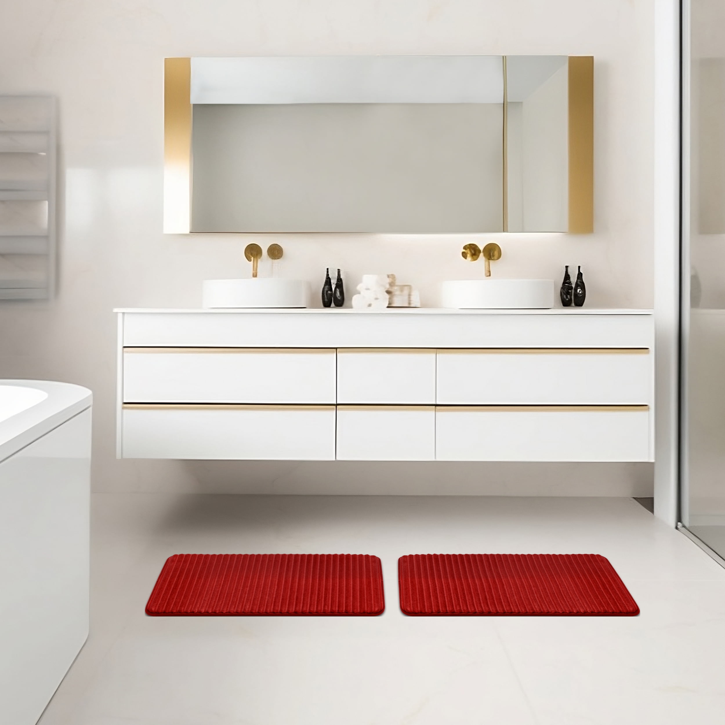 Mainstays Red 2-Piece Performance Foam 17"x 24" Bath Rug Set