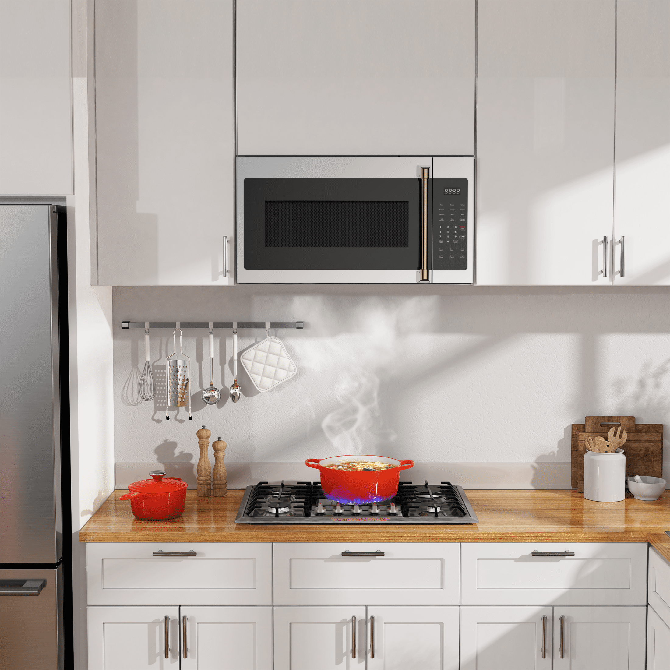 Hamilton Beach 30” 1.7 Cu. ft. 300 CFM Over the Range Microwave, 1000 Watt Microwave with 10 Power Levels