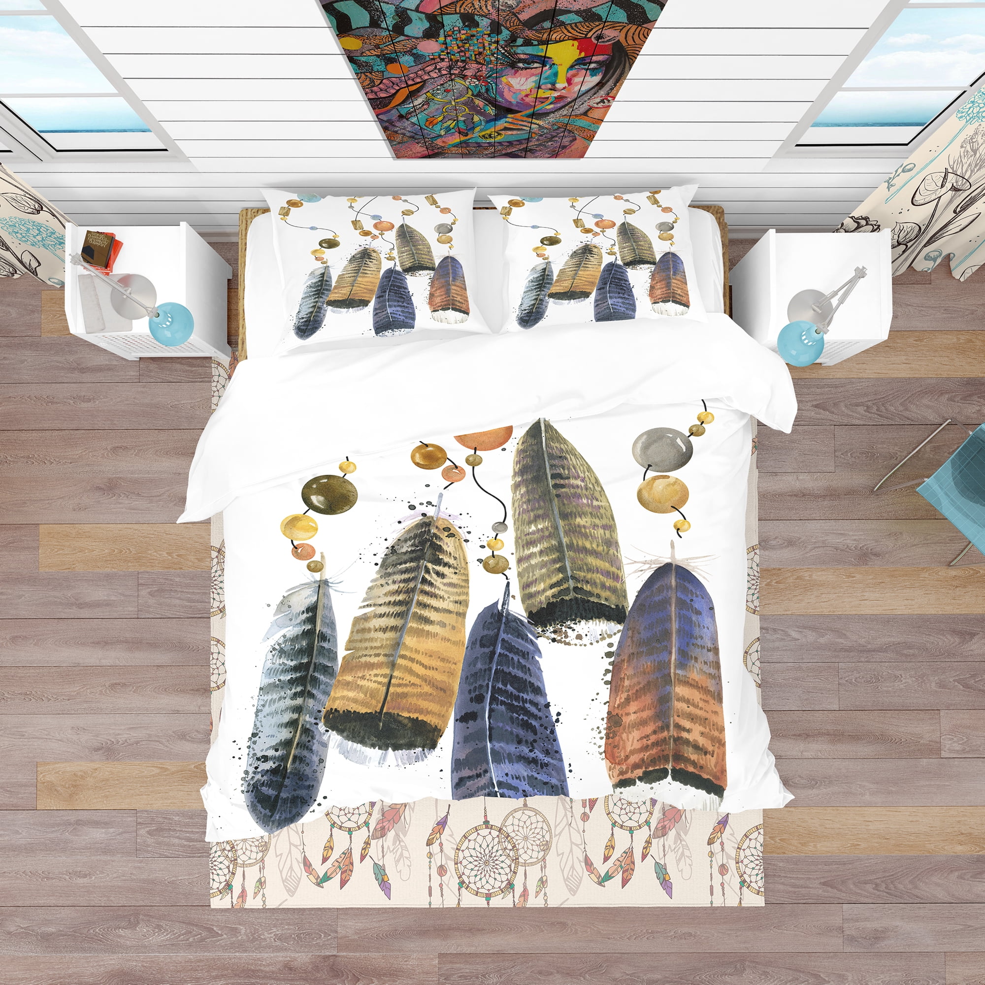 Designart 'Watercolor Feathers Set' Southwestern Duvet Cover Set