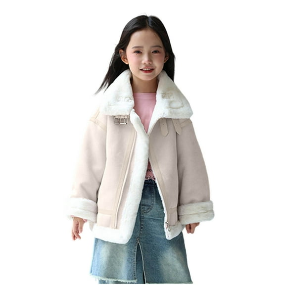 ShomPort Coat for Girls Stand Collar Long Sleeve Drop Shoulder Fleece Lined Zipper Cute Outwear with Pockets Fall Winter Warm Overcoat