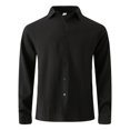 thumbnail image 2 of Jinhomg Cotton Knit Shirt for Men Dressy Casual Solid Color Button Down Shirts Big and Tall Comfy Long Sleeve Lapel Collar Business Shirts Work Wear Sales Today Clearance Black XL, 2 of 9