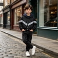 thumbnail image 6 of Boy Fleece Lined Hooded Windbreaker Jacket Reflective Stripe Zip up Lightweight Outerwear Winter Jacket Easy to Fold Raincoat, 6 of 8