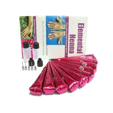 Henna Party Pack: 10 Henna Tattoo Mehndi Paste Cones, Design Book, and Soft Squeeze Applicator (Best Henna Powder For Tattoos)