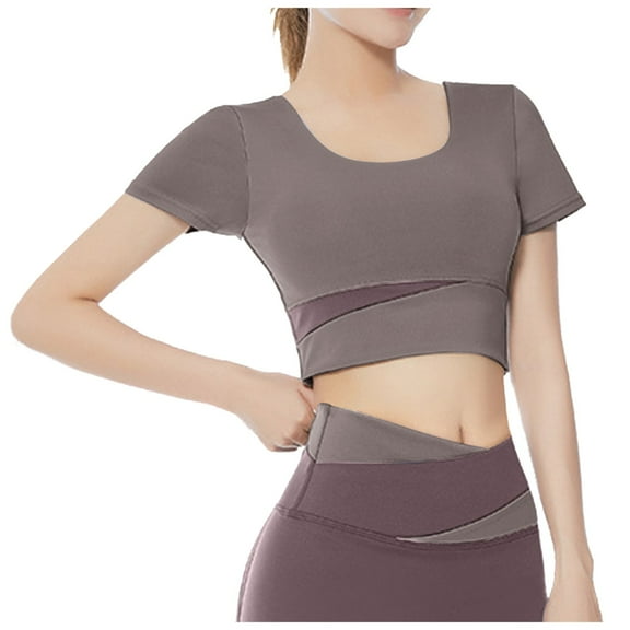 IWRICH Women's Short Sleeve Yoga Crop Tops Lightweight Slim Fit Stretchy Workout Shirts Casual Running Cute Basic Tank tops Purple XL