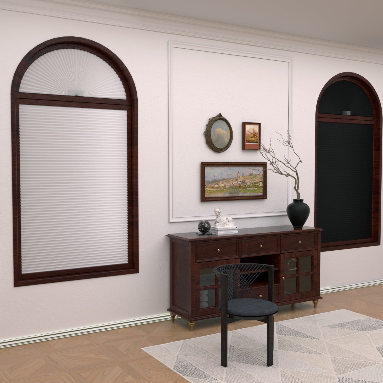 MYshade No Tools Arch Window Shades Tie-Up Blackout Cellular Arch Window Shades, White 36"W x 72"H
