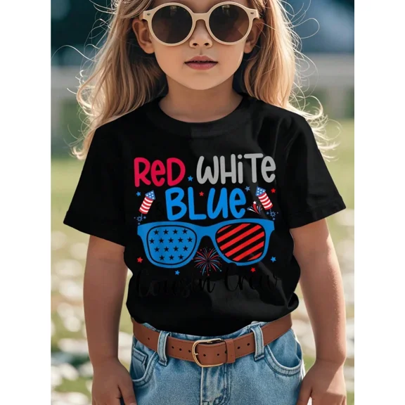 children’s wear Retro Red White and Blue Cousin Crew Kids T-Shirt Funny 4th of July Patriotic Girls Graphic Tee Cute Independence Day Toddler Summer Top
