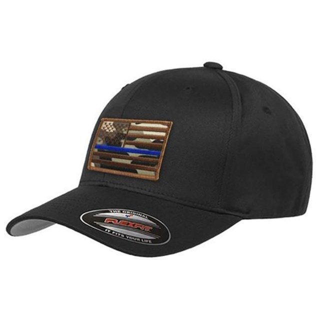 Thin Blue Line TBL-FLEX-CAMO-AF-BLACK-LG FlexFit Hat - Camo Thin Blue Line American Flag - Large & Extra Large