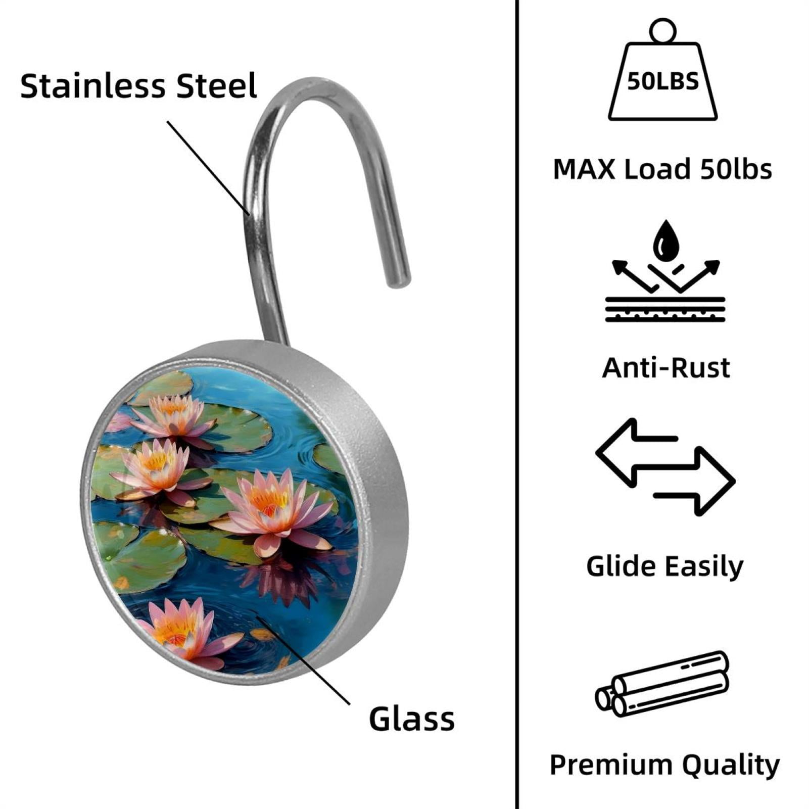 Imobaby 12 Pcs Metal Shower Curtain Hooks Rust Proof for Shower Curtain Liner - Lotus Pink in the Lake