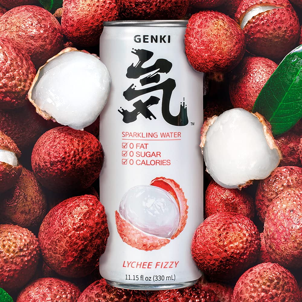 GENKI FOREST Lychee Fizzy Sparkling Water, 11.15 FL oz, 24 pack cans