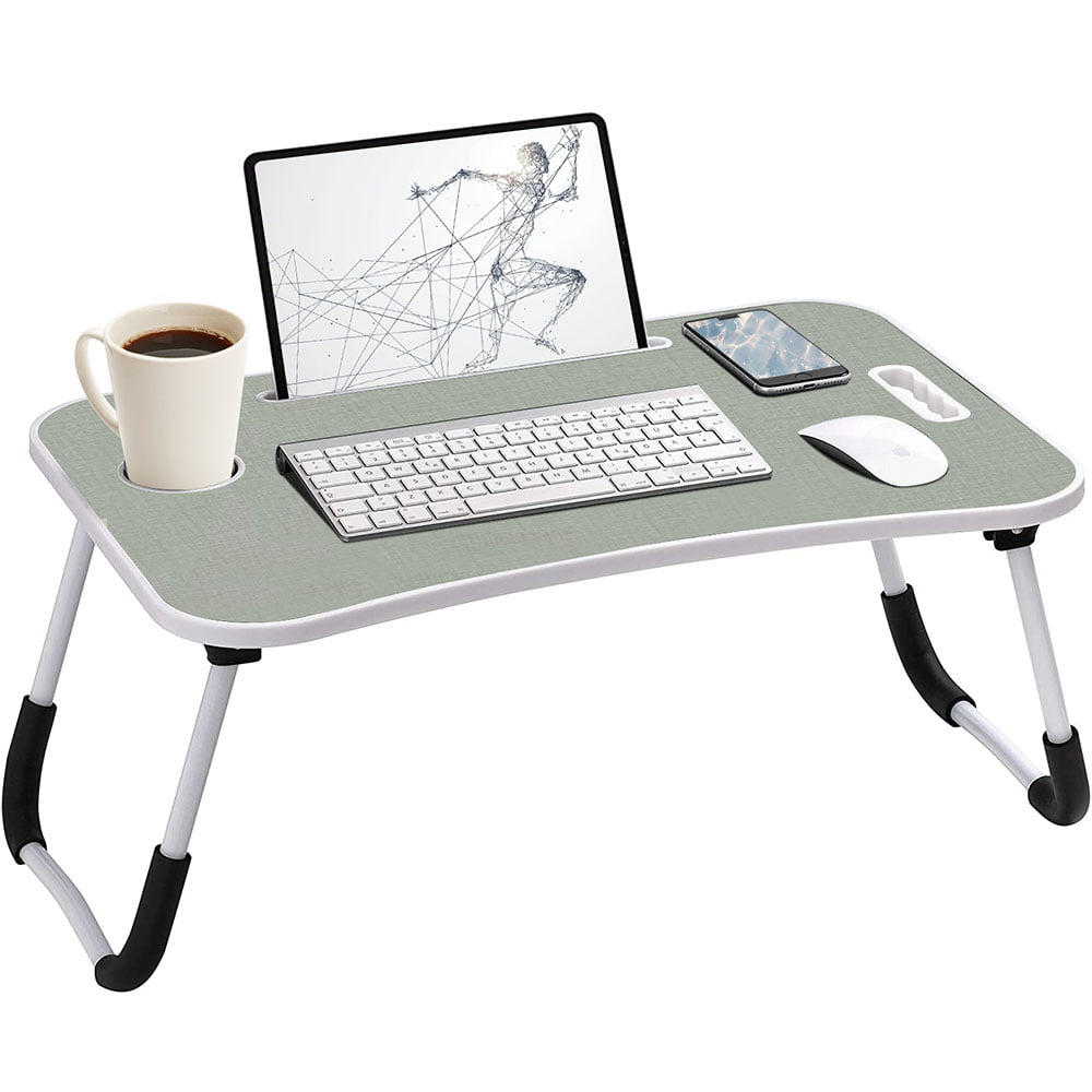 Beige Foldable Bed Tray Lap Desk Portable Lap Desk with Phone Slots Notebook Table Dorm Desk Small Desk Folding Dormitory Table Perfect for Watching Movie on Bed Or As Personal Dinning Table 