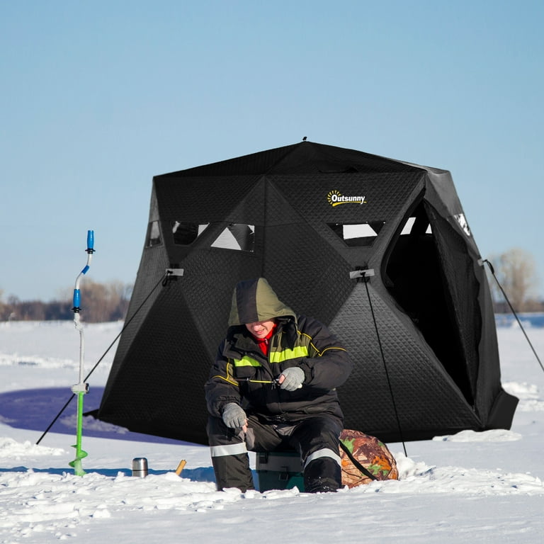 Outsunny 4 Person Insulated Ice Fishing Shelter w/Carry Bag - Black