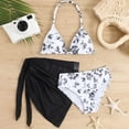 thumbnail image 4 of Linfrsh Girls Three Piece Swimsuit Girl's 3 Piece Swimsuit Cute Triangle Bikini with Ditsy Floral Print Cover Up Kid Bathing Suit(Black,8-9 Years), 4 of 9