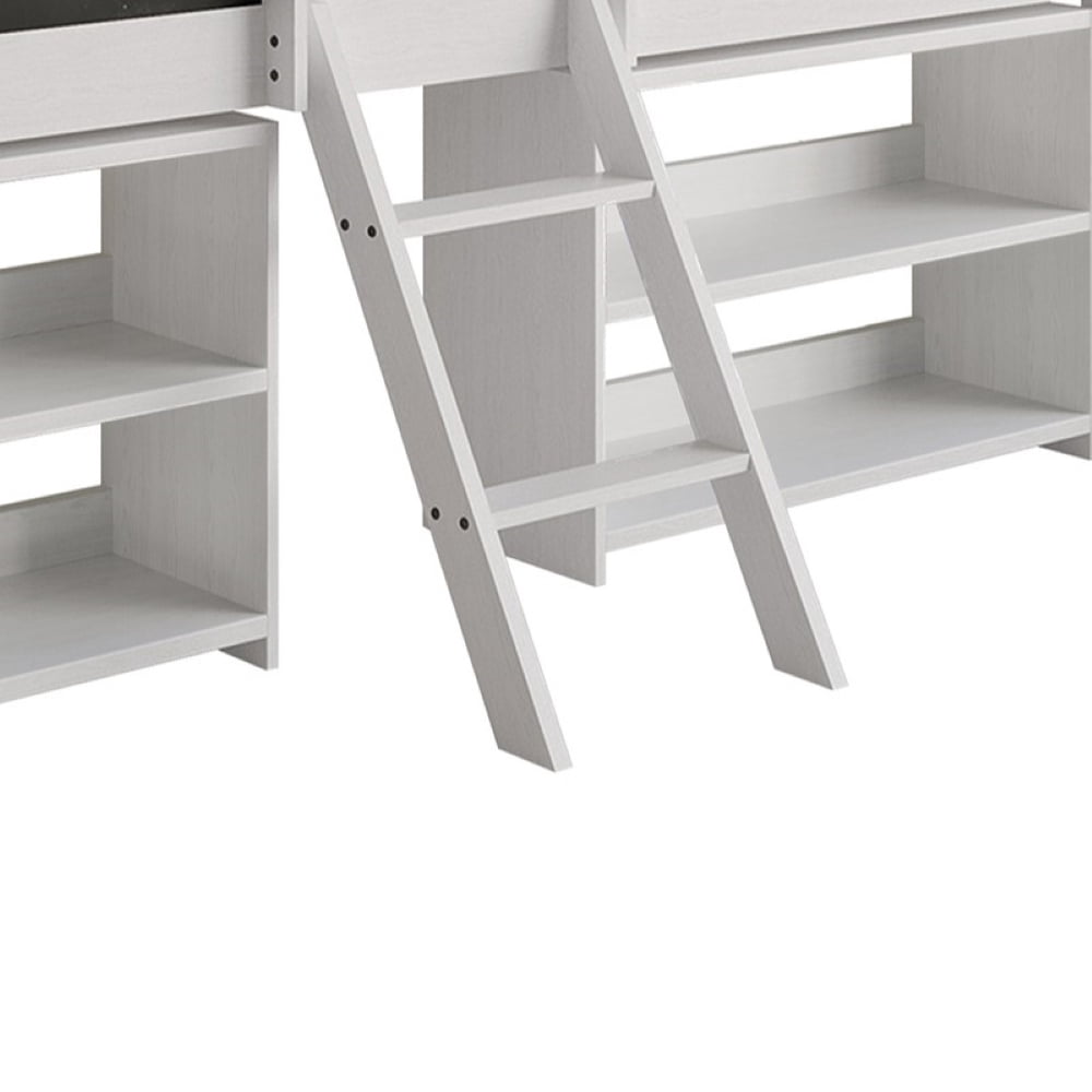 Castle Place Modern Twin Loft Bed with Storage Rack, White