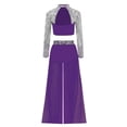 thumbnail image 5 of Aislor Girls 2 Piece Dance Outfits Sparkly Sequin Rhinestone Crop Top with Split Sides Flowy Pants Set Purple 16, 5 of 7