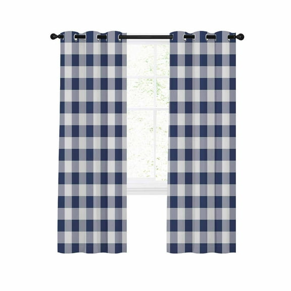 Navy Blue White Plaid Blackout Curtains 39 Inches Long for Bedroom, Farmhouse Checkered Buffalo Thermal Insulated Room Darkening Black Out Window Curtain Panels Grommet Drapes for Living Room