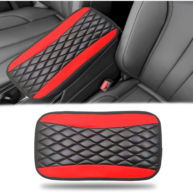 Vrasly Car Center Console Cover, Universal Leather Waterproof Armrest Seat Box Cover Protector, Comfortable Car Decor Accessories Fit for Most Cars, Vehicles, SUVs-Red