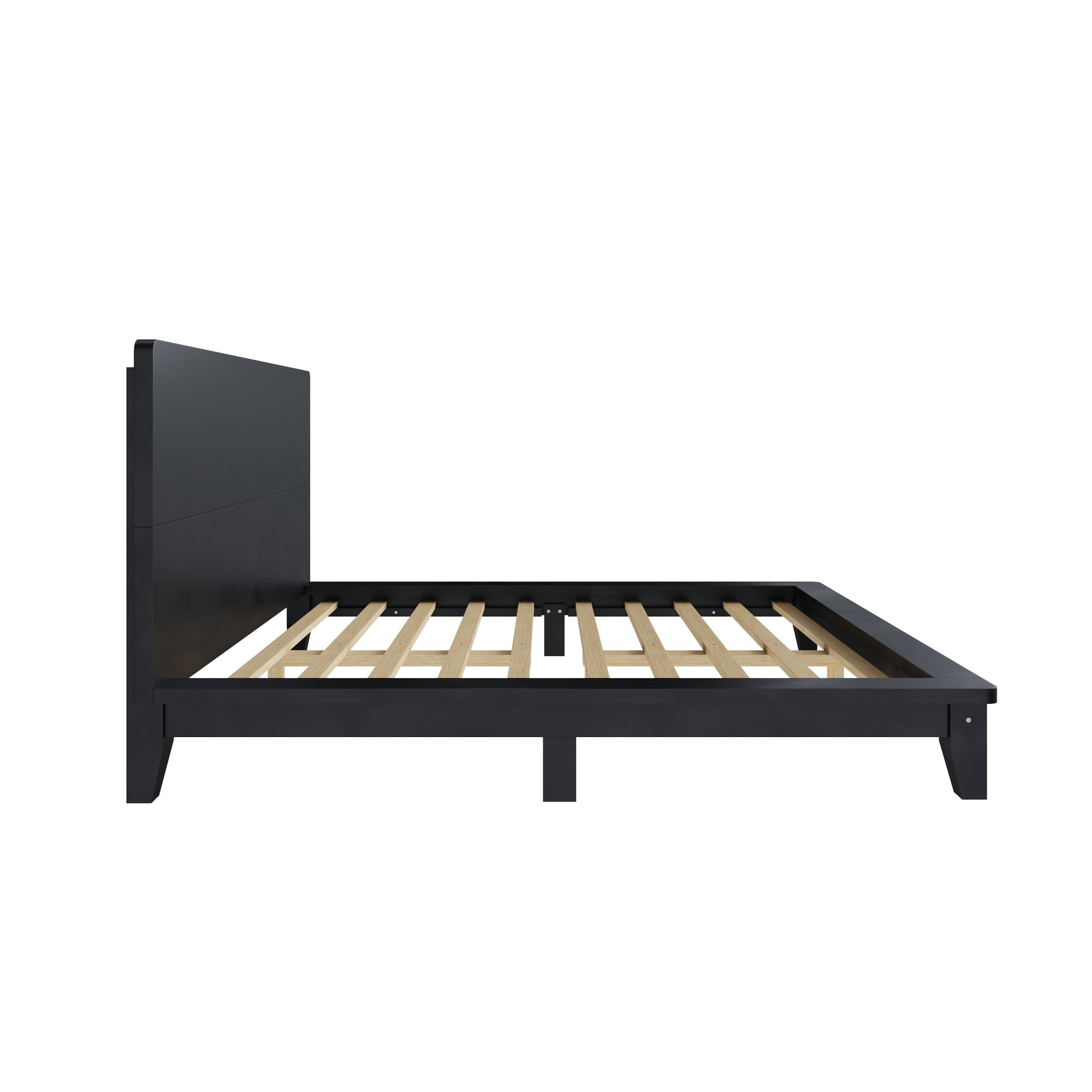 Noble House Hazel Full Size Pine Wood Platform Bed Frame with Legs and Headboard, Mid-Century Modern Design, Black