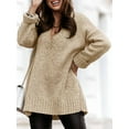 thumbnail image 4 of Women'S Loose Sweater V Neck Long Sleeve Shirt Casual Autumn and Winter Tops Khaki M, 4 of 6