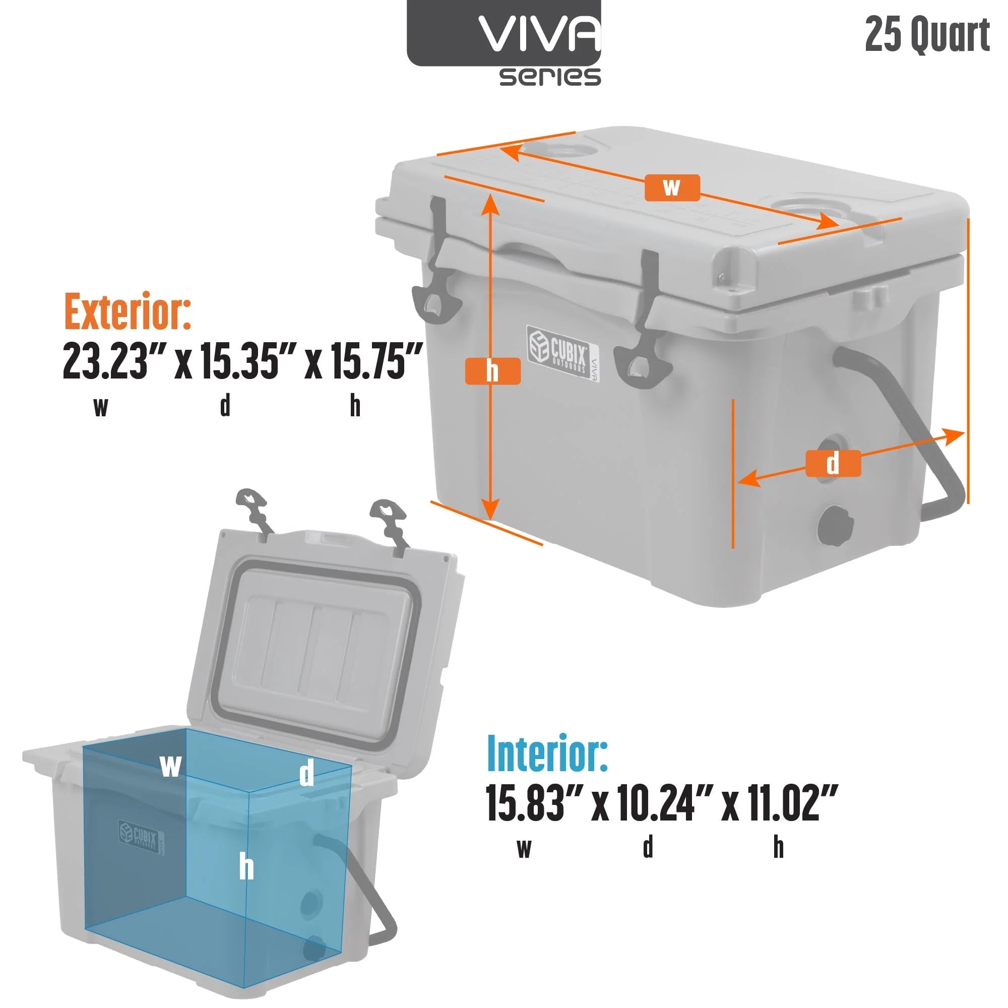 Cubix Outdoors Viva 25 QT Portable Insulated Hard Cooler - Fits 30 Cans - Zesty Orange