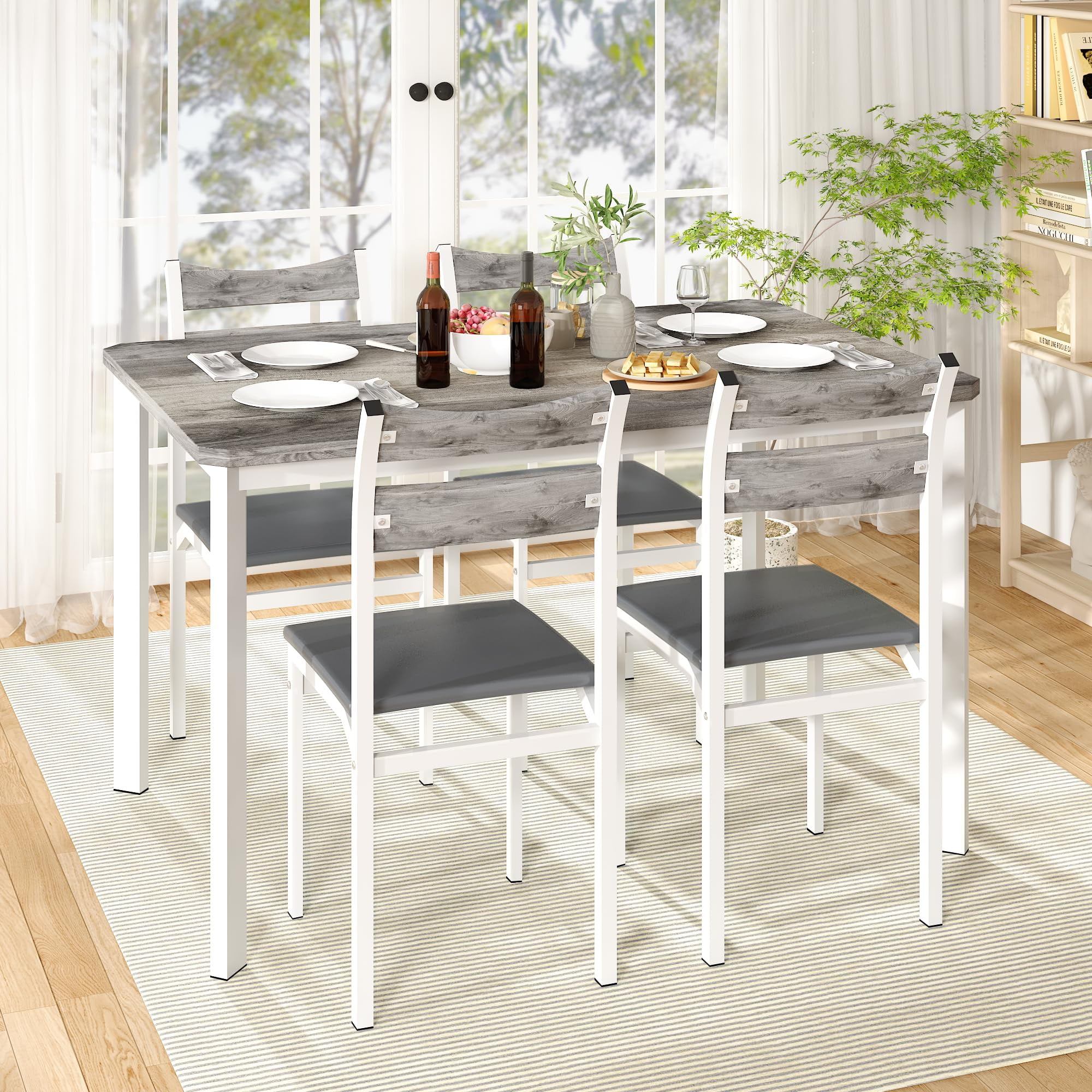 Lamerge 4-Person Kitchen Table Set With 2 Benches - 43.3x23.6 Inch Rustic Brown Dining Set