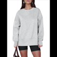 thumbnail image 2 of Sudaderas Oversize para Mujer, Cuello Redondo, Larga, Informales, Holgadas, con Aberturas, para Otoño Gris S, 2 of 9