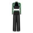 thumbnail image 5 of Raenseen Women Lyrical Dance Outfits Sets Sequins Rhinestones Crop Top with Mesh Sheer Pants Light Green L, 5 of 5