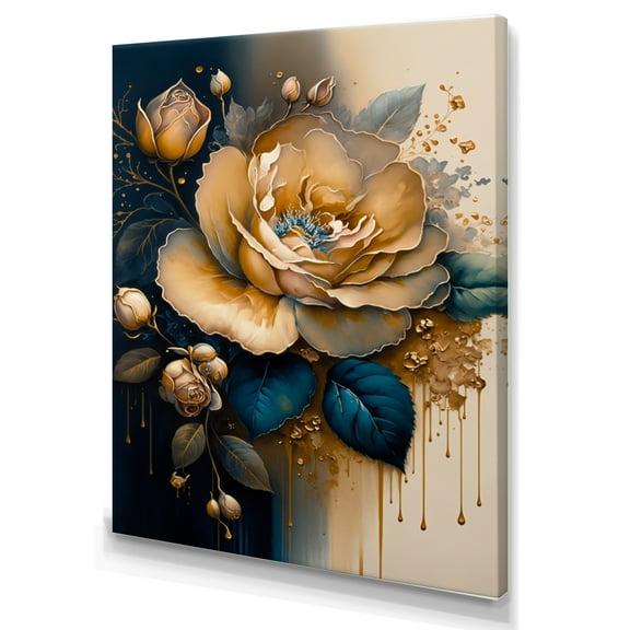 Designart Yellow And Blue Roses I Canvas Wall Art