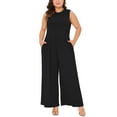thumbnail image 4 of Mono sin mangas de talla grande para mujer Agnes Orinda, con cuello redondo, pantalones anchos, overoles casuales de verano con bolsillo, 3X negro, 4 of 6